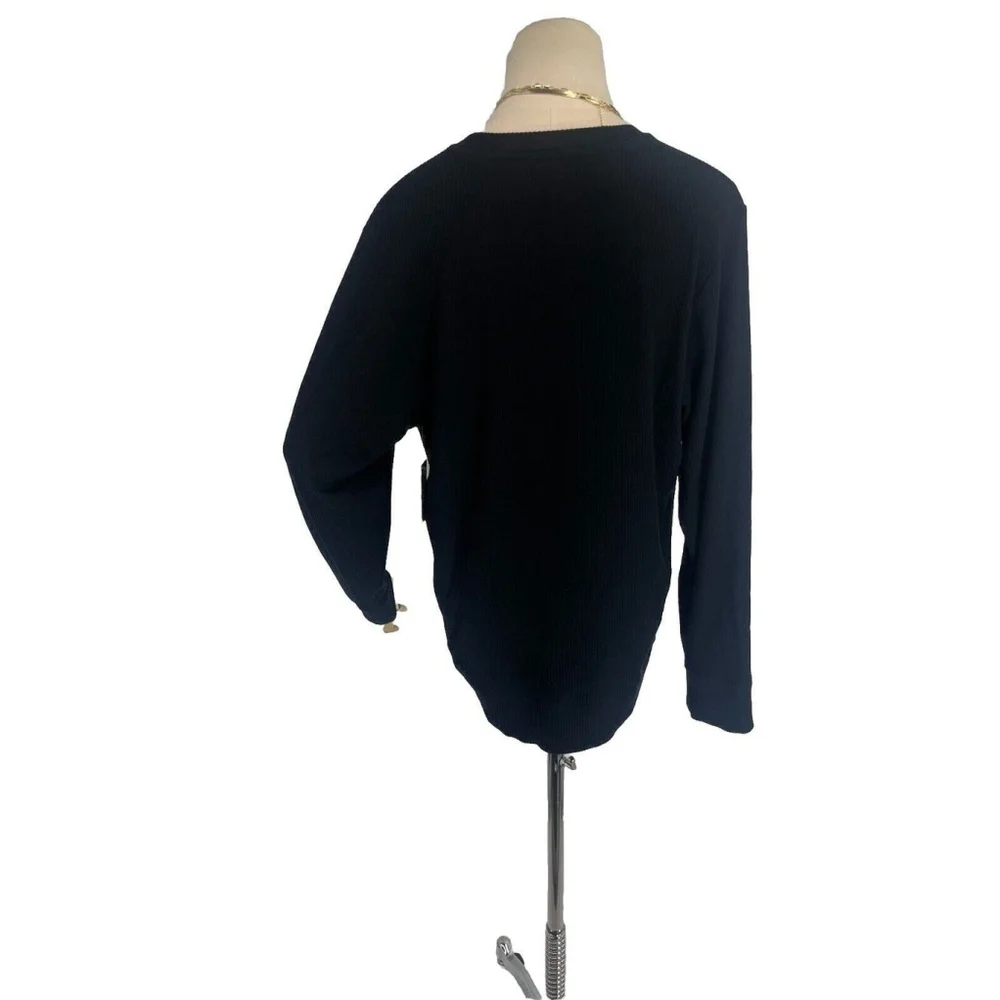 Tommy John Womens Zen Black Ribbed Sweatshirt Large Loungewear Errands Pocket Nw
